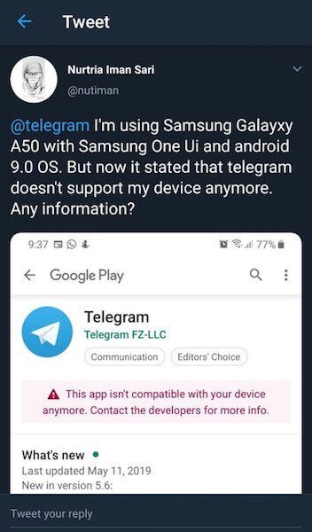 Telegram отказался от поддержки нескольких смартфонов Samsung 2019 года